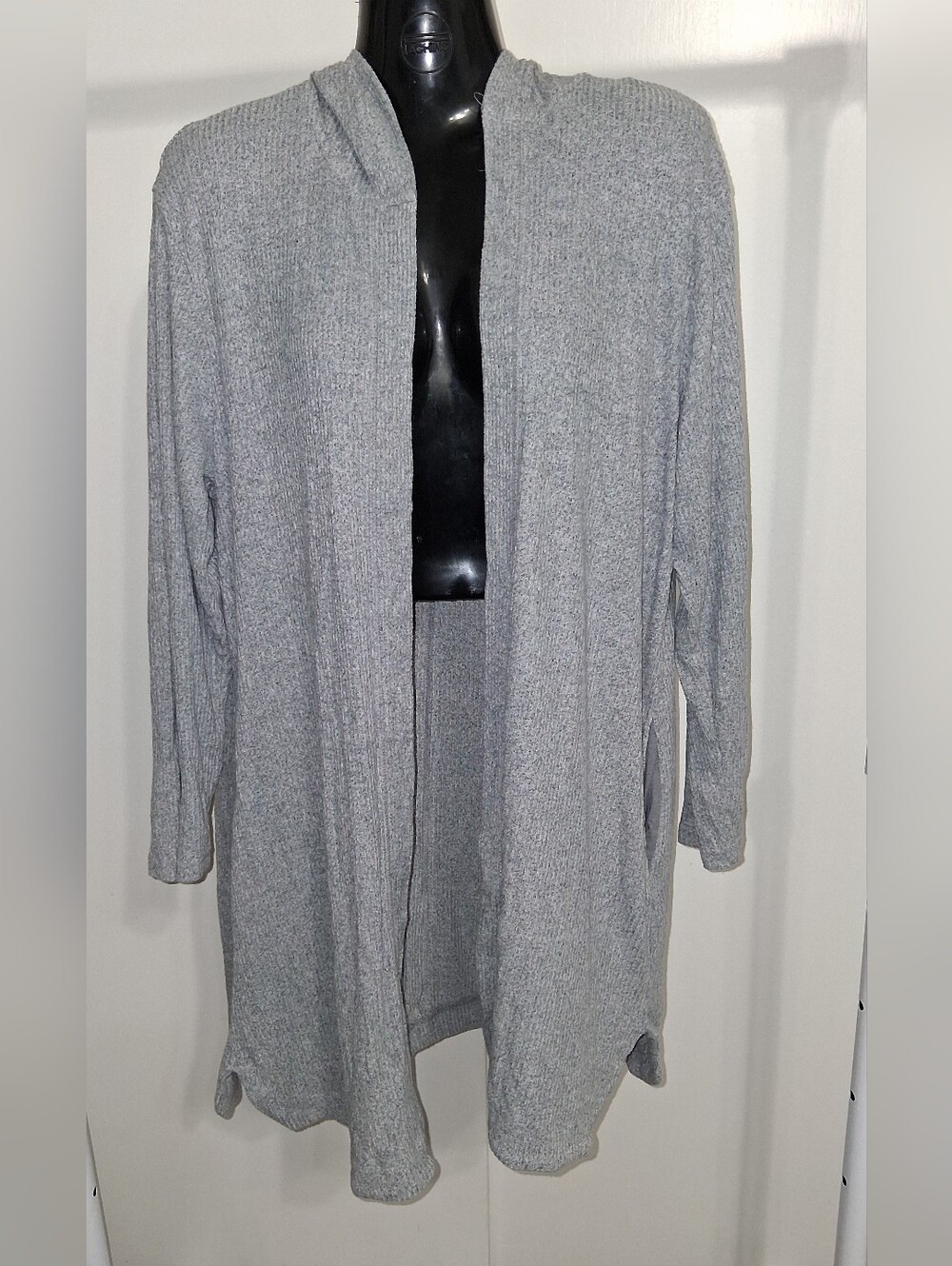 Xersion Light Gray Open-Front Hooded Cardigan Size Large